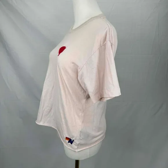 Aviator Nation Cream Short Sleeve T Shirt With Heart Patch Medium Soft Flawed - Picture 5 of 15